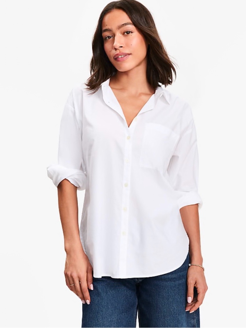 LOFT White Button-Down Shirt with Chest Pocket